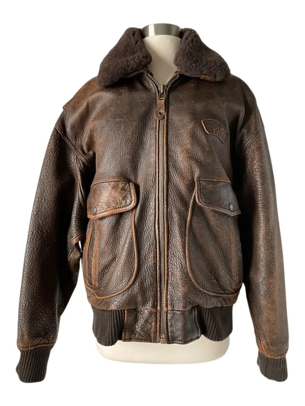 Levi’s Vintage Korea Leather Bomber Jacket Brown Lamb Shearling Distressed L